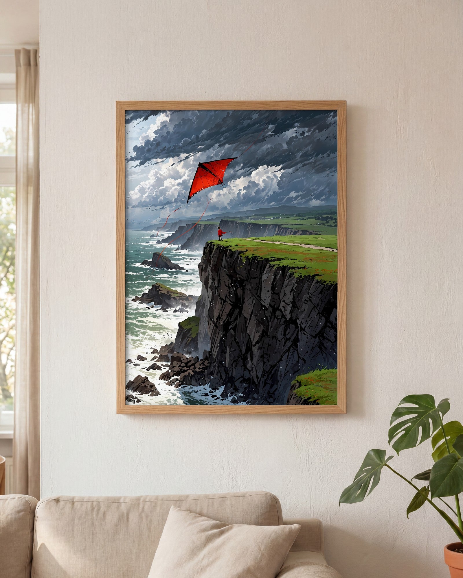 Affiche Enfant et cerf-volant Encadrée, mockup en situation dans un interieur, Muchimura