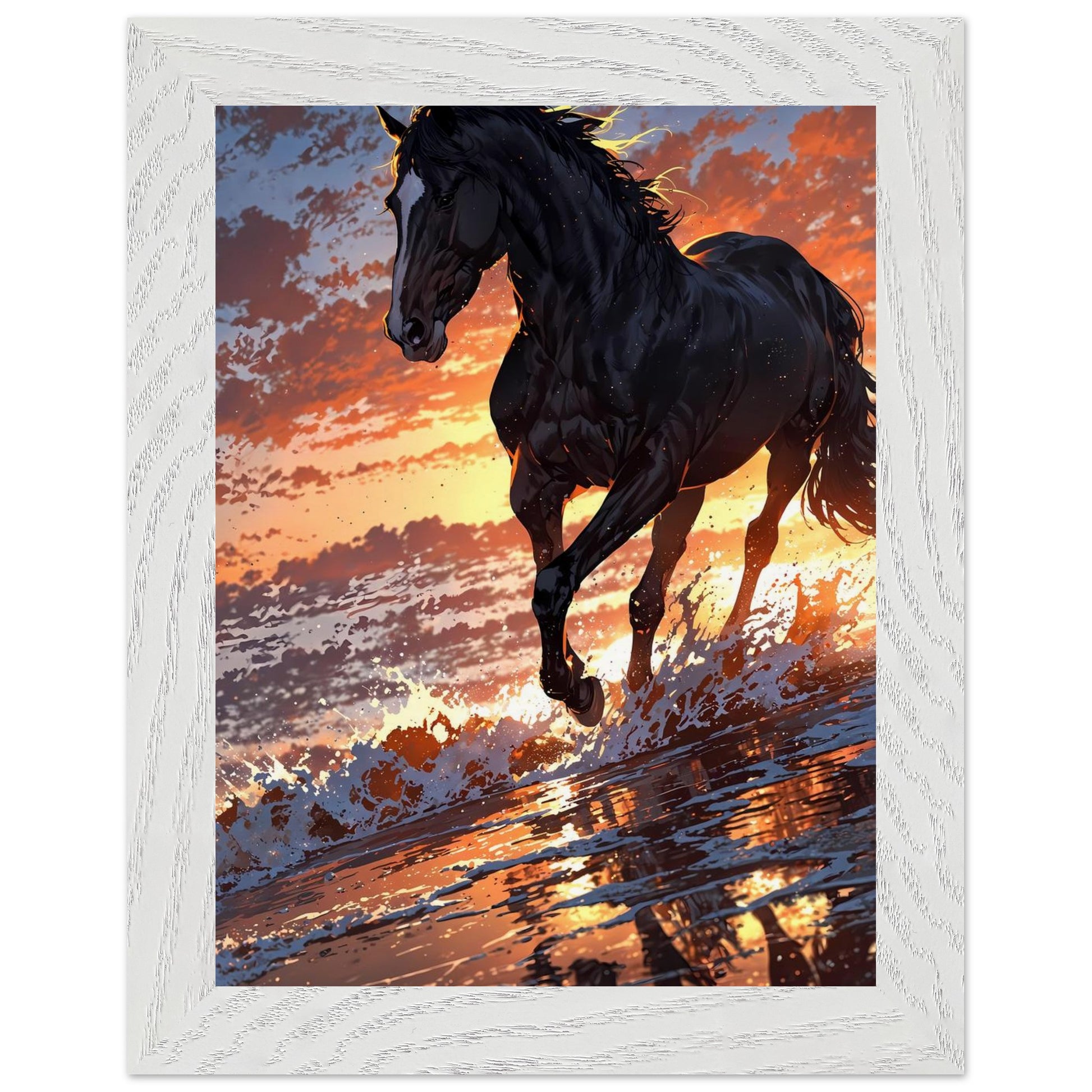 Affiche Étalon Noir Encadrée, cadre blanc 15x20 cm