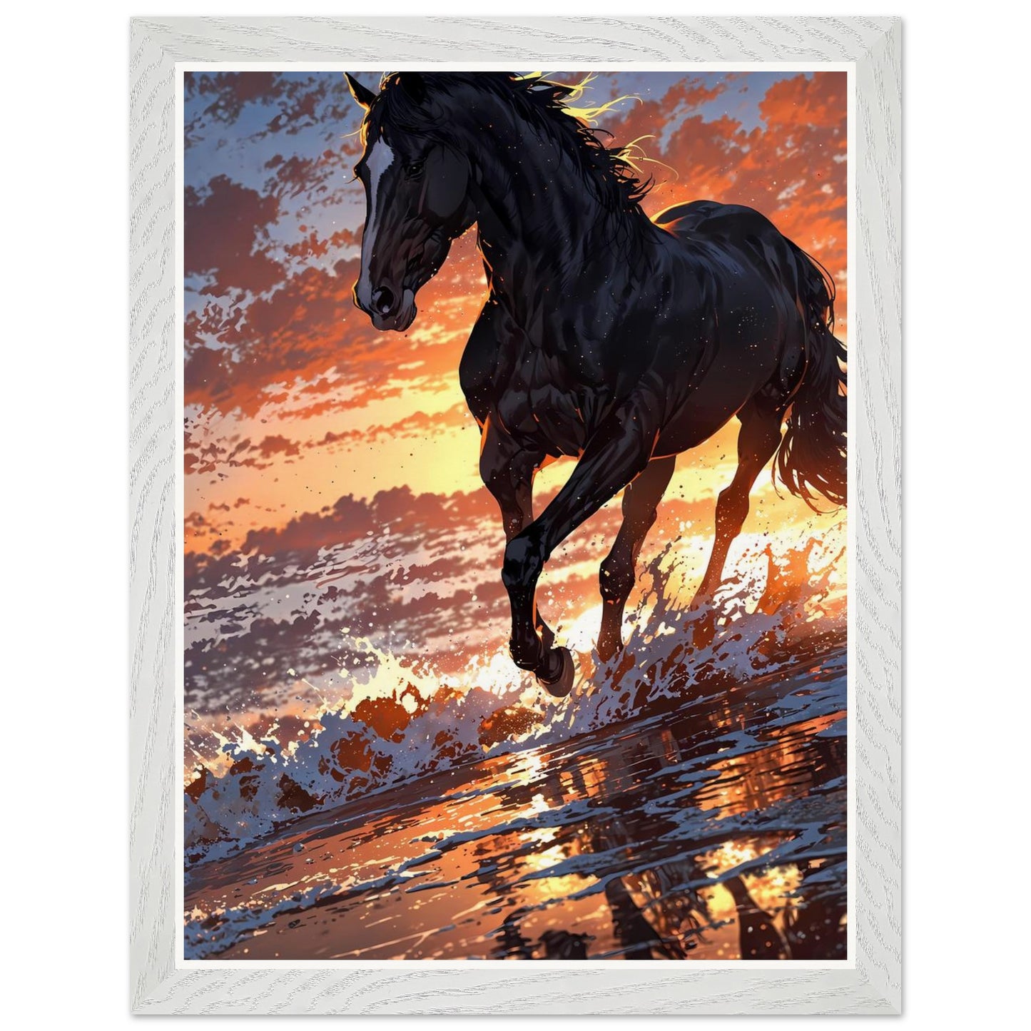 Affiche Étalon Noir Encadrée, cadre blanc 30x40 cm