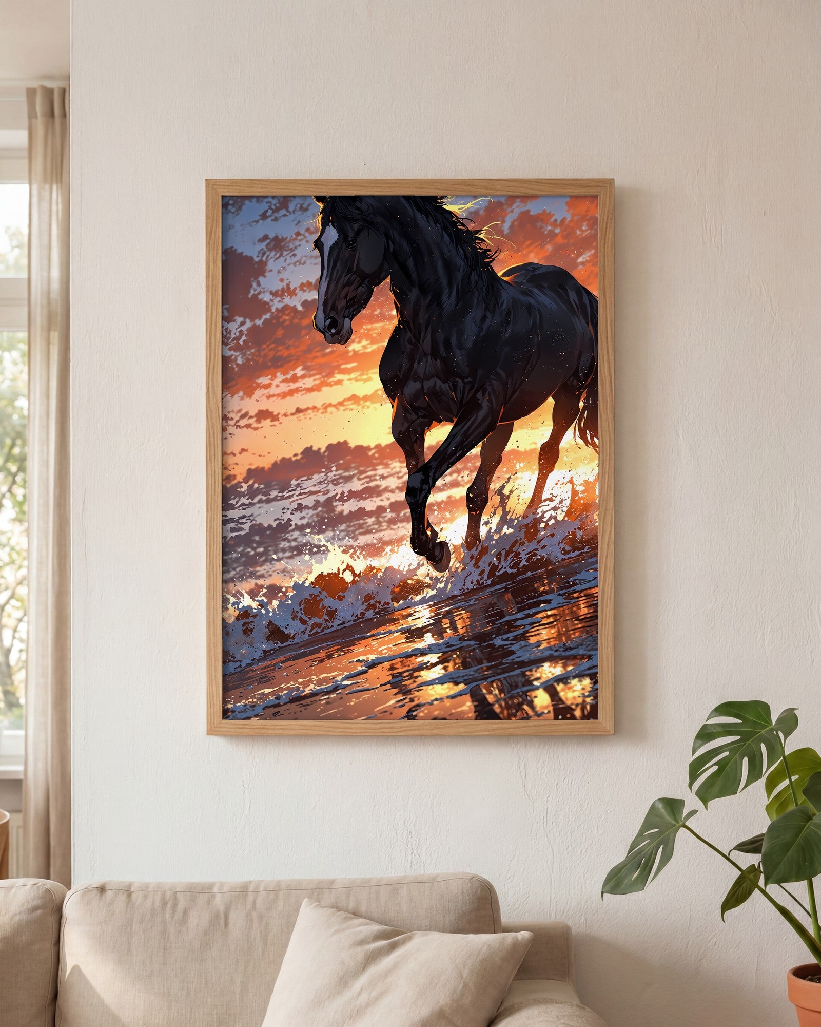 Affiche Étalon Noir Encadrée, mockup en situation dans un interieur, Muchimura