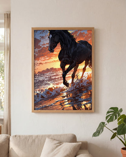 Affiche Étalon Noir Encadrée, mockup en situation dans un interieur, Muchimura