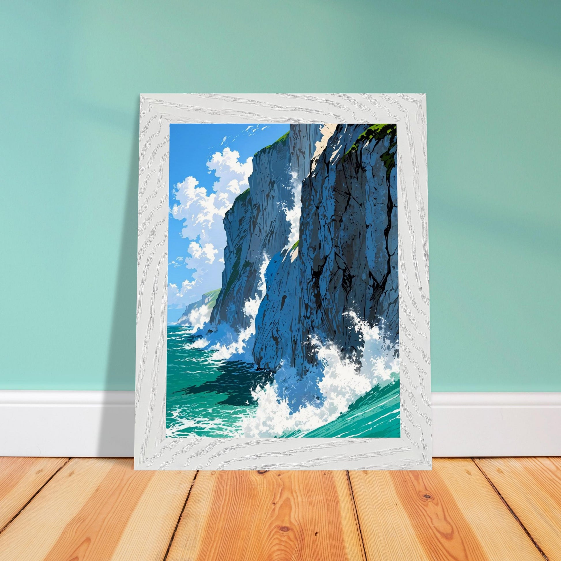 Affiche Falaises de Craie Blanche Encadrée, cadre blanc 15x20 cm