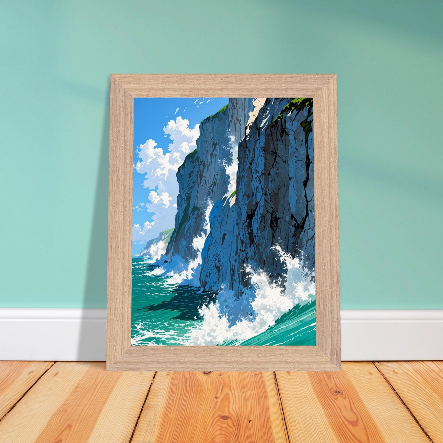 Affiche Falaises de Craie Blanche Encadrée, cadre bois 15x20 cm