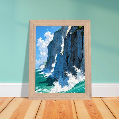 Affiche Falaises de Craie Blanche Encadrée, cadre bois 15x20 cm