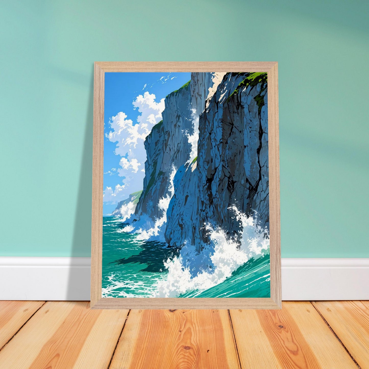Affiche Falaises de Craie Blanche Encadrée, cadre bois 30x40 cm