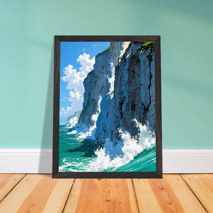 Affiche Falaises de Craie Blanche Encadrée, cadre noir 30x40 cm
