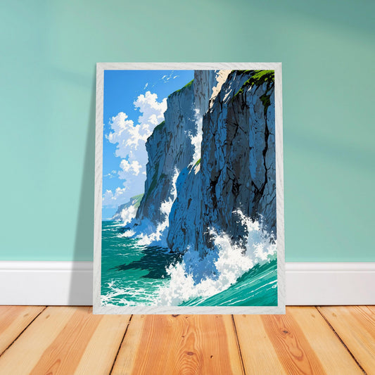 Affiche Falaises de Craie Blanche Encadrée, cadre blanc 45x60 cm