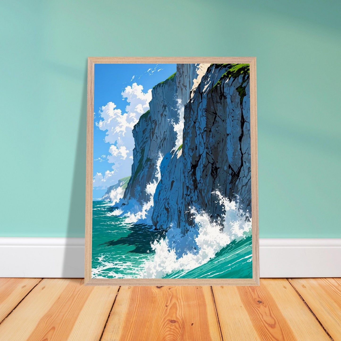 Affiche Falaises de Craie Blanche Encadrée, cadre bois 45x60 cm