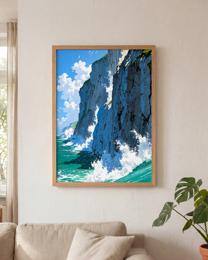 Affiche Falaises de Craie Blanche Encadrée, mockup en situation dans un interieur, Muchimura