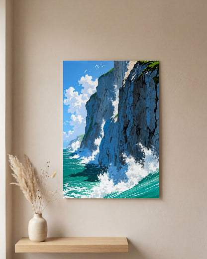 Affiche Falaises de Craie Blanche, mockup sur un mur epure, Muchimura