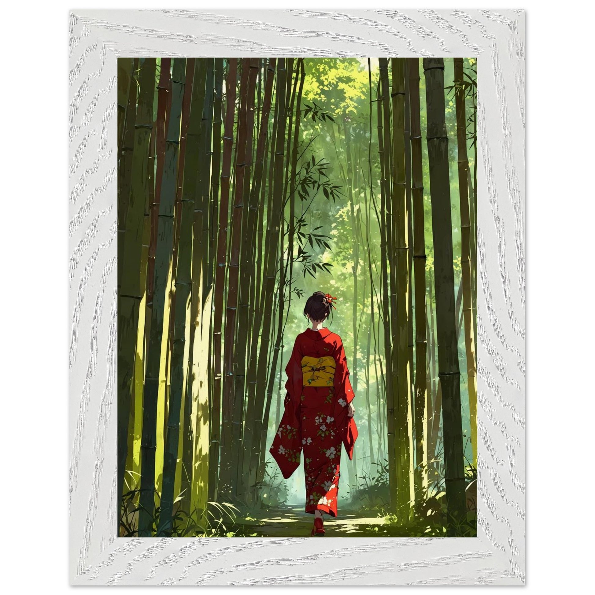 Affiche Femme en kimono Encadrée, cadre blanc 15x20 cm