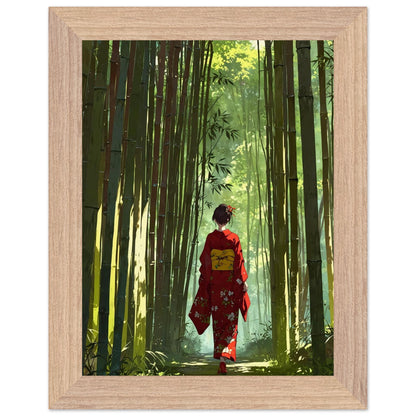 Affiche Femme en kimono Encadrée, cadre bois 15x20 cm