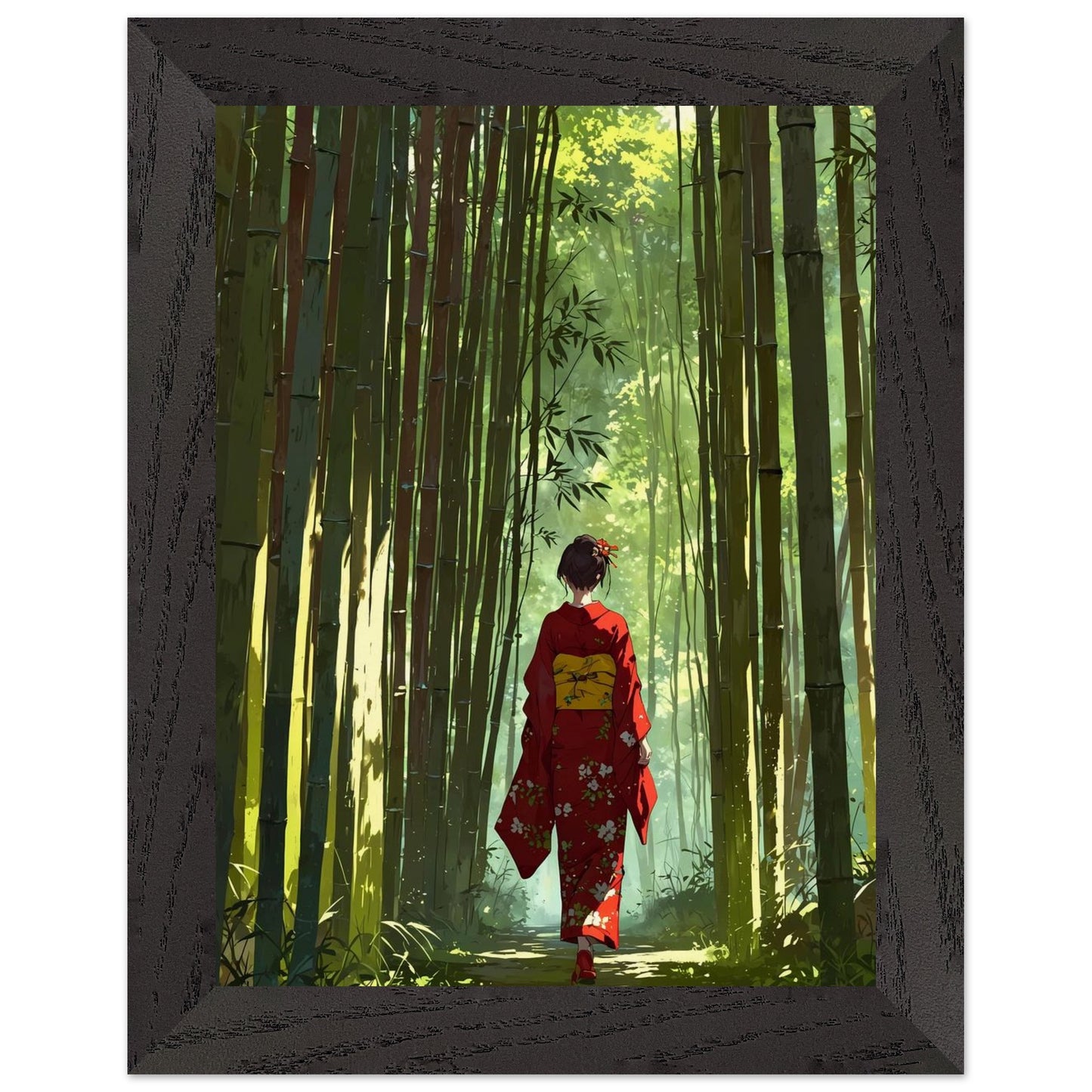 Affiche Femme en kimono Encadrée, cadre noir 15x20 cm