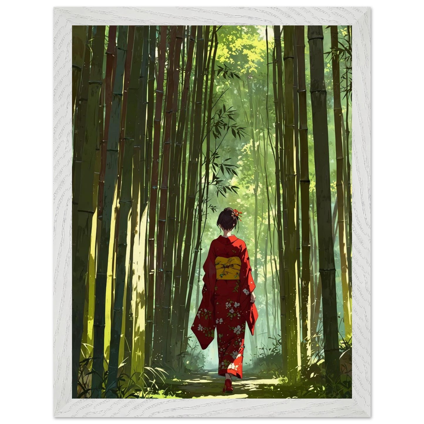 Affiche Femme en kimono Encadrée, cadre blanc 30x40 cm