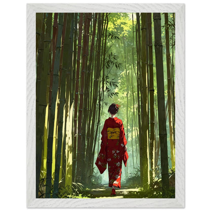 Affiche Femme en kimono Encadrée, cadre blanc 30x40 cm