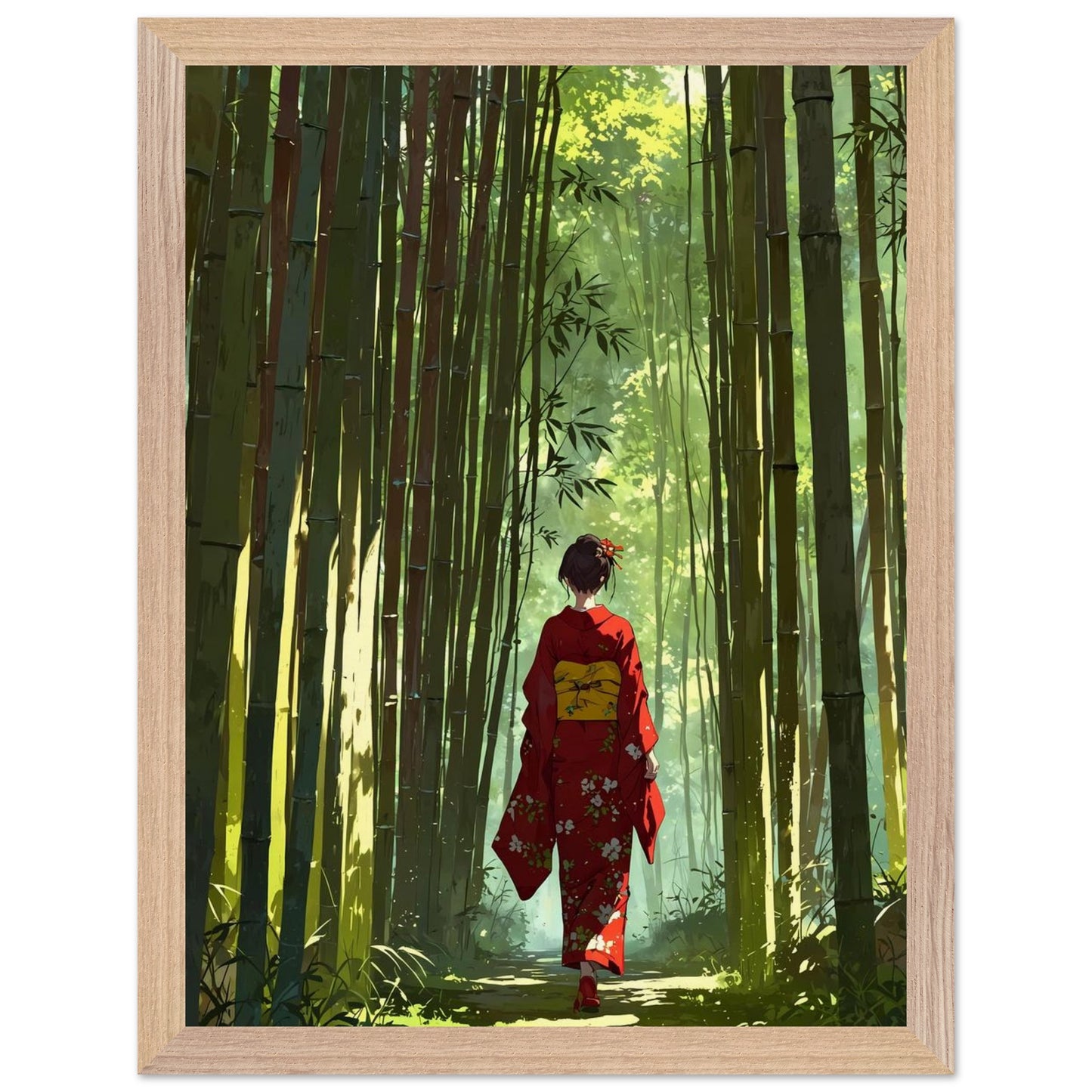 Affiche Femme en kimono Encadrée, cadre bois 30x40 cm