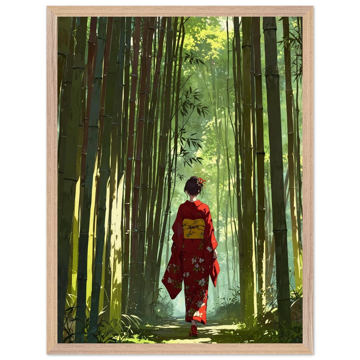 Affiche Femme en kimono Encadrée, cadre bois 45x60 cm