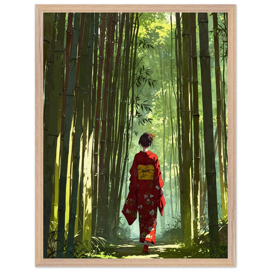 Affiche Femme en kimono Encadrée, cadre bois 45x60 cm