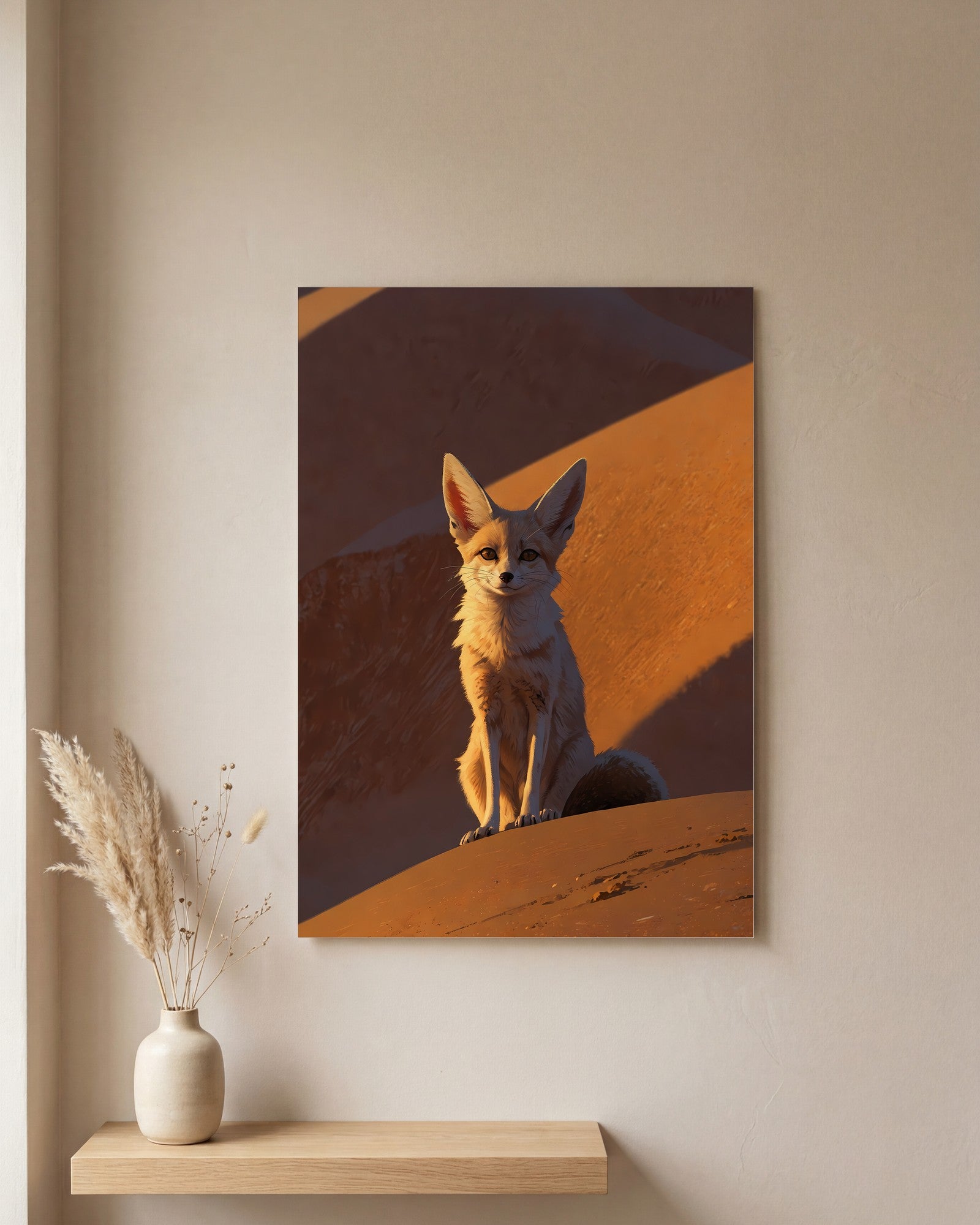 Affiche Fennec, mockup sur un mur epure, Muchimura