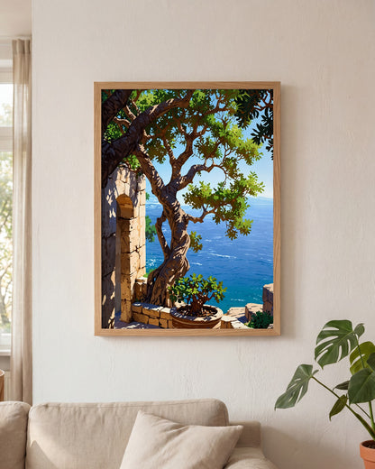 Affiche Figuier ancien Encadrée, mockup en situation dans un interieur, Muchimura