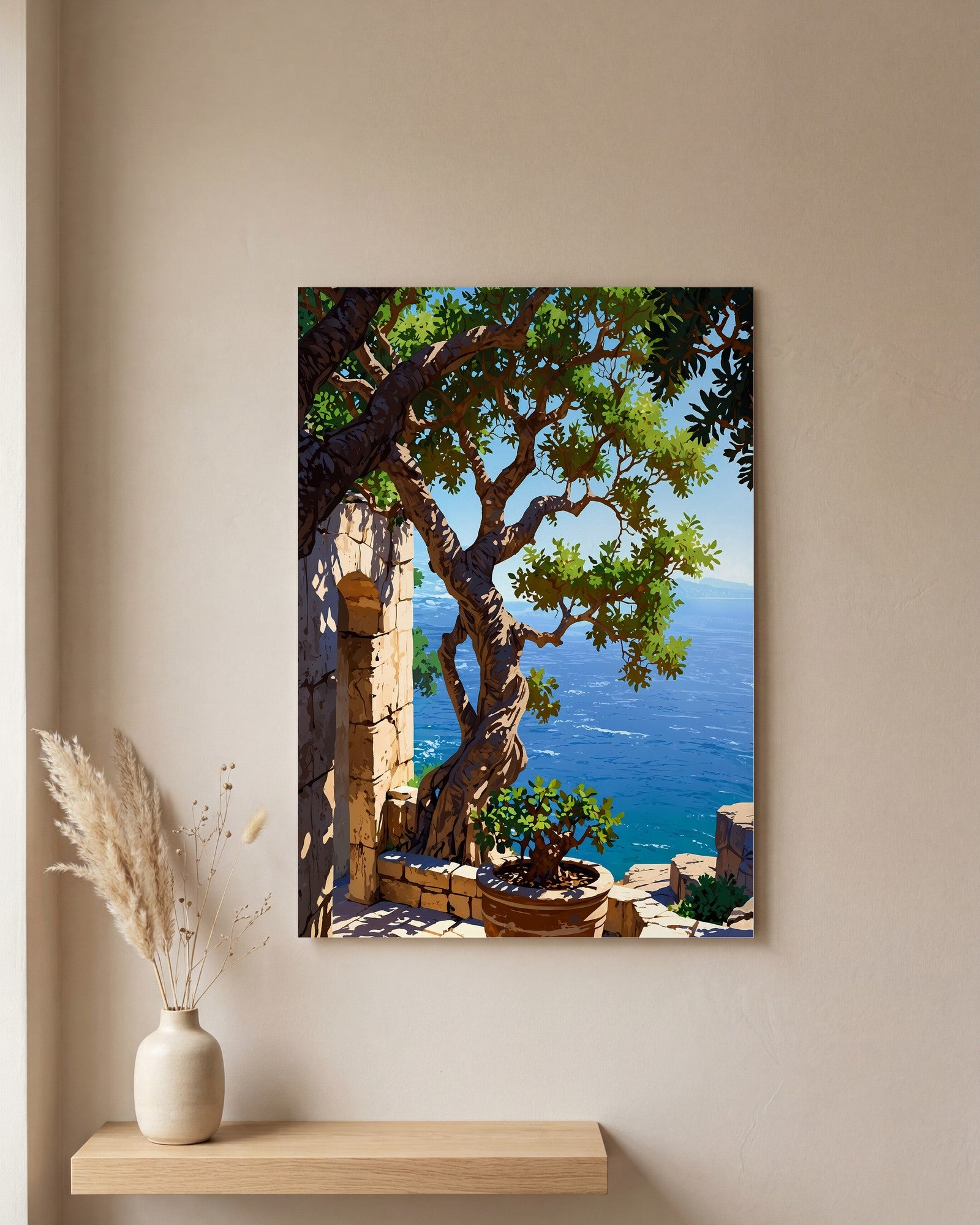 Affiche Figuier Ancien, mockup sur un mur epure, Muchimura