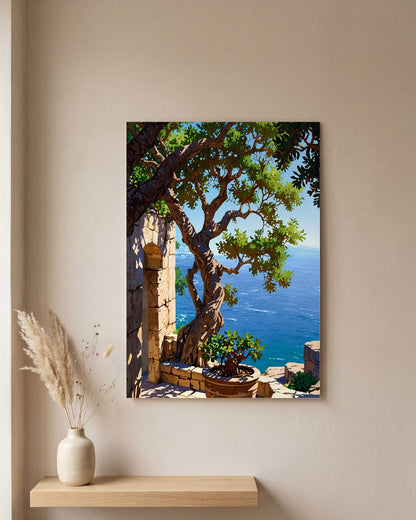 Affiche Figuier Ancien, mockup sur un mur epure, Muchimura