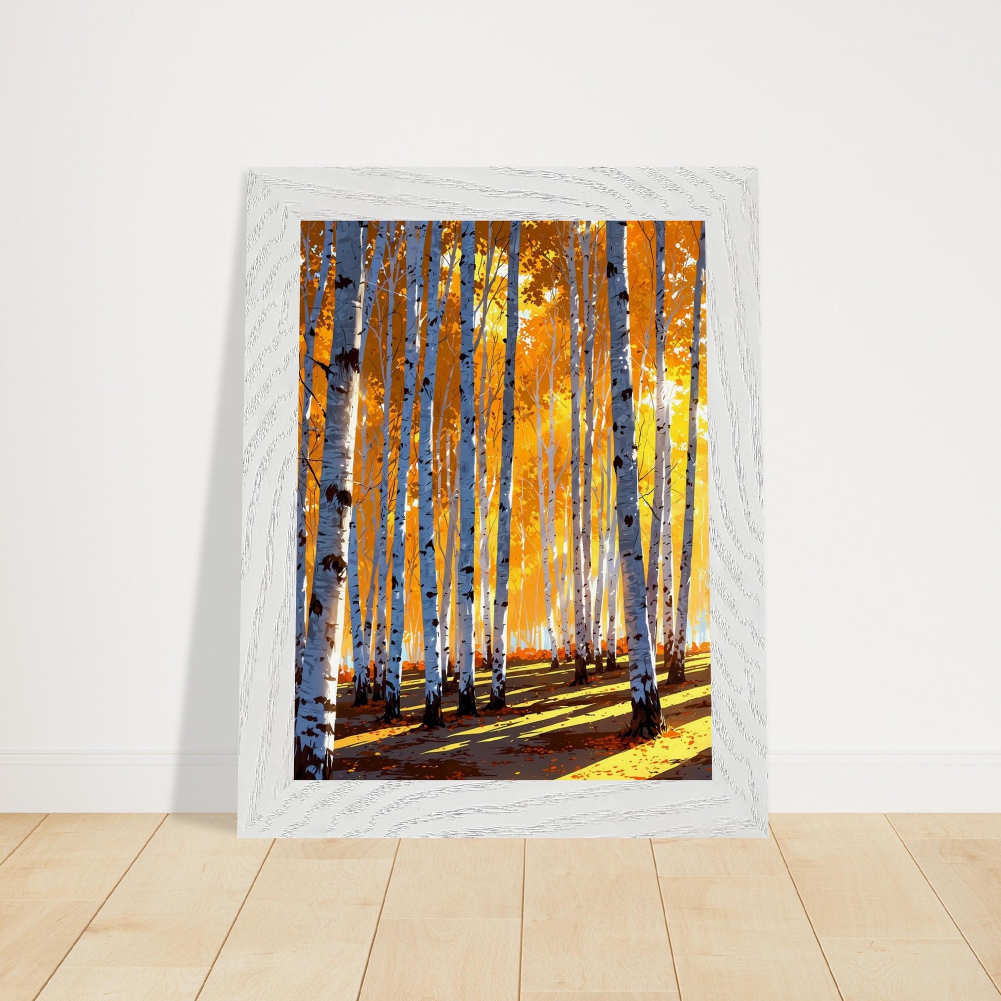 Affiche Forêt de bouleaux en automne Encadrée, cadre blanc 15x20 cm