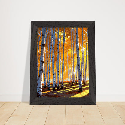 Affiche Forêt de bouleaux en automne Encadrée, cadre noir 15x20 cm