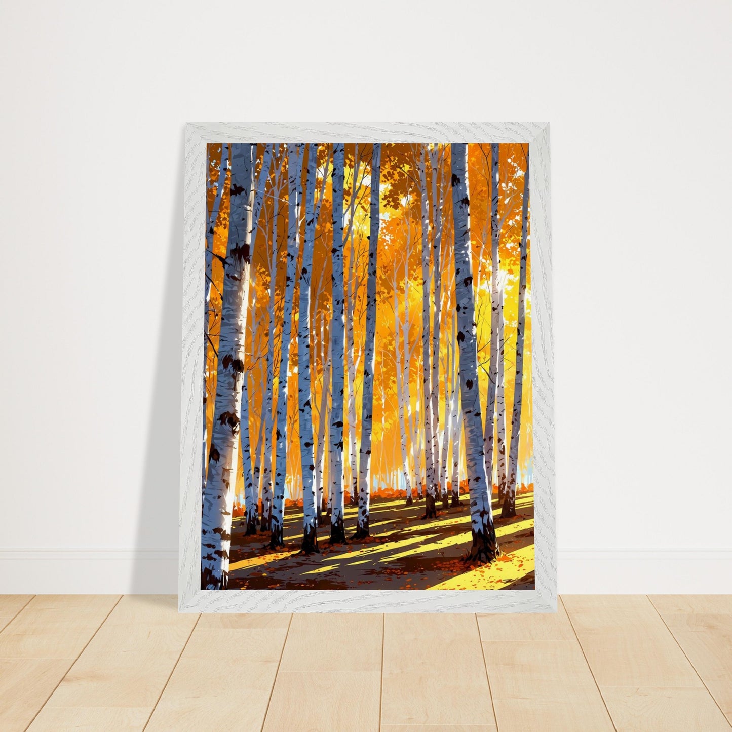 Affiche Forêt de bouleaux en automne Encadrée, cadre blanc 30x40 cm