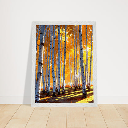 Affiche Forêt de bouleaux en automne Encadrée, cadre blanc 30x40 cm