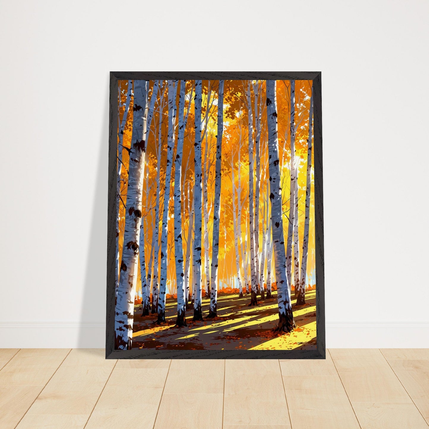 Affiche Forêt de bouleaux en automne Encadrée, cadre noir 45x60 cm