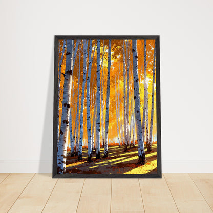 Affiche Forêt de bouleaux en automne Encadrée, cadre noir 45x60 cm