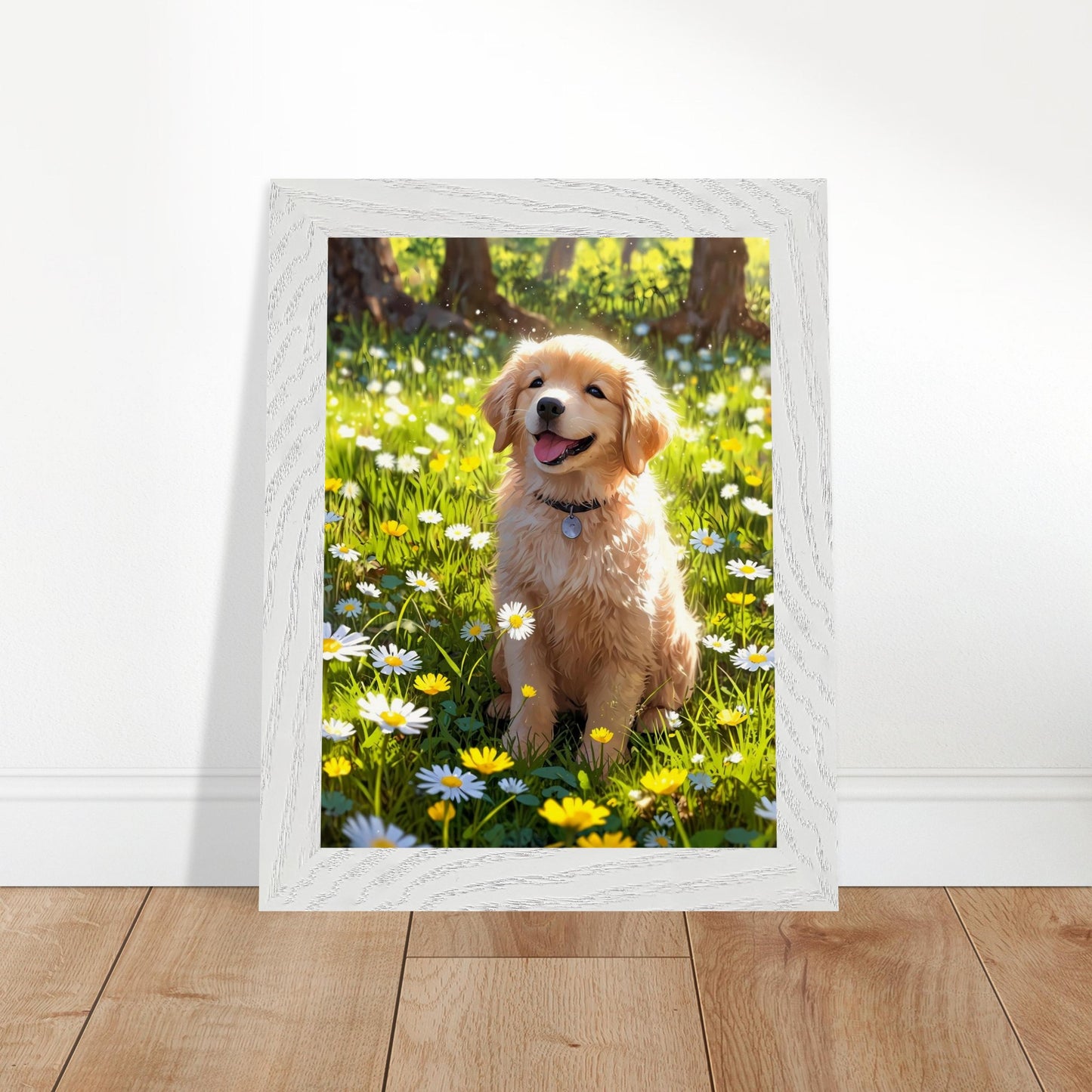 Affiche Golden retriever chiot Encadrée, cadre blanc 15x20 cm