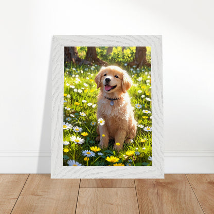 Affiche Golden retriever chiot Encadrée, cadre blanc 15x20 cm