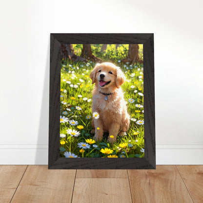 Affiche Golden retriever chiot Encadrée, cadre noir 15x20 cm