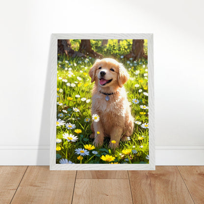Affiche Golden retriever chiot Encadrée, cadre blanc 30x40 cm