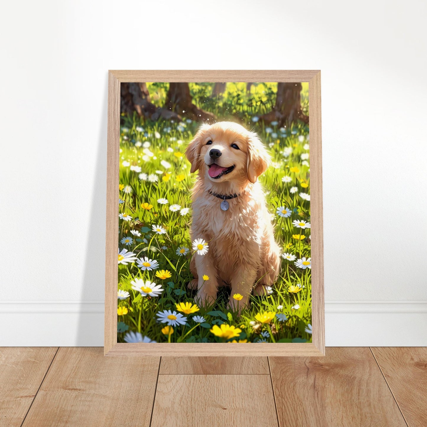 Affiche Golden retriever chiot Encadrée, cadre bois 30x40 cm