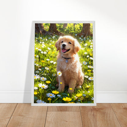 Affiche Golden retriever chiot Encadrée, cadre blanc 45x60 cm