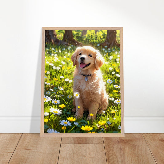 Affiche Golden retriever chiot Encadrée, cadre bois 45x60 cm