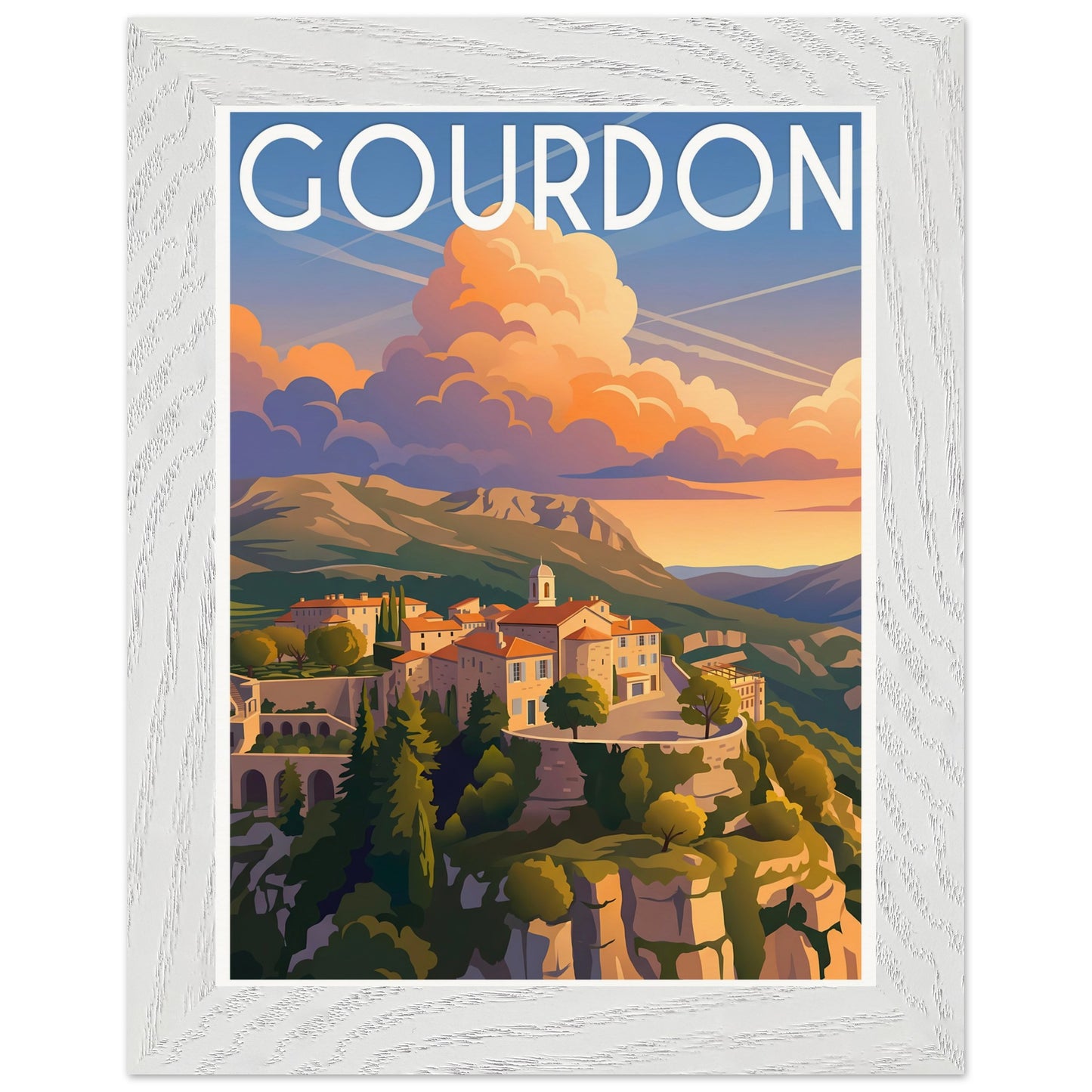 Affiche Gourdon - Encadrée, cadre blanc 15x20 cm
