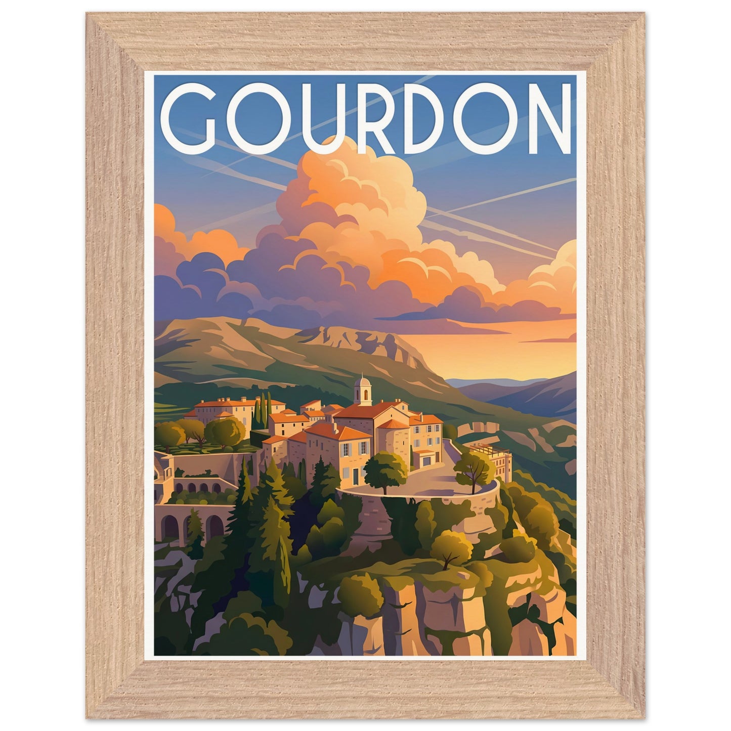Affiche Gourdon - Encadrée, cadre bois 15x20 cm