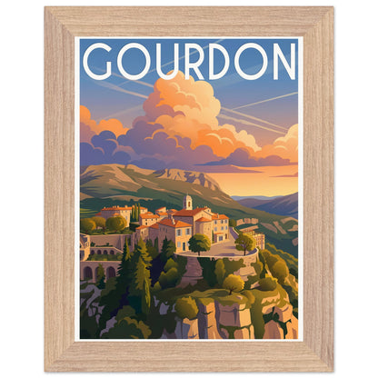 Affiche Gourdon - Encadrée, cadre bois 15x20 cm