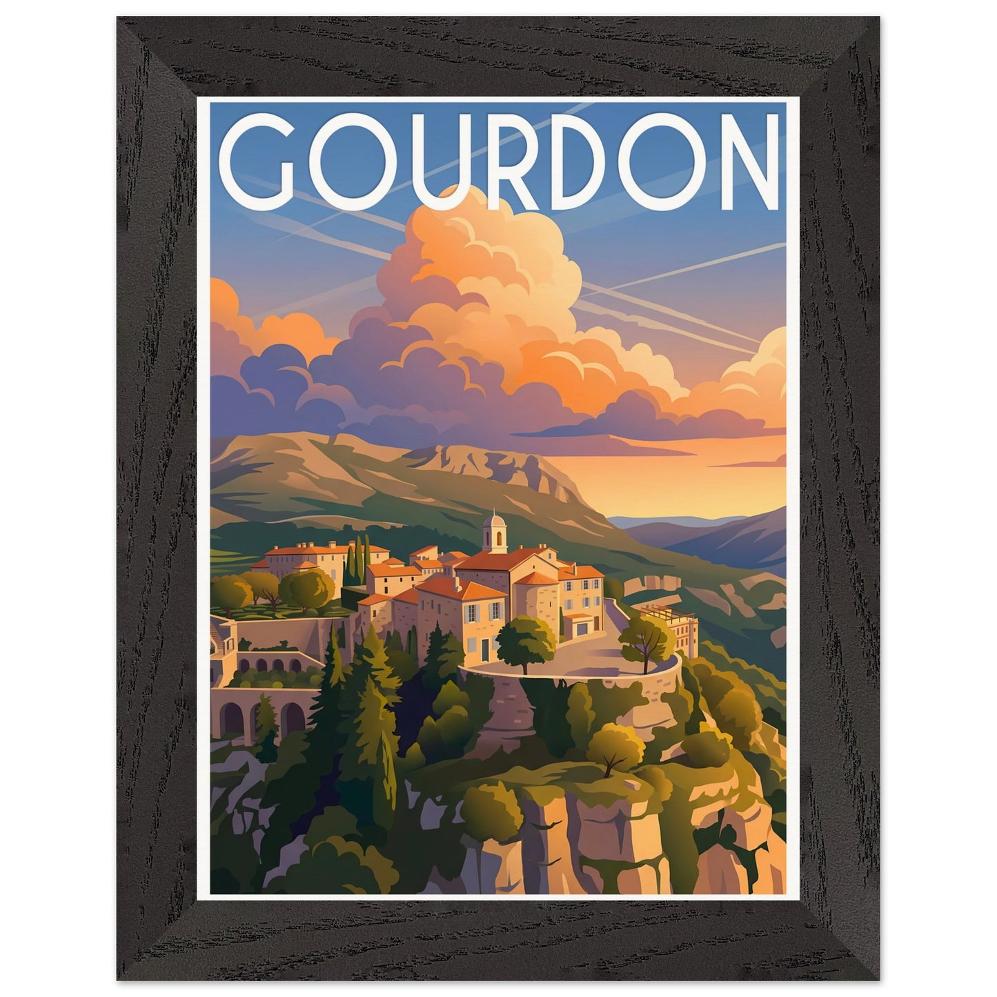 Affiche Gourdon - Encadrée, cadre noir 15x20 cm