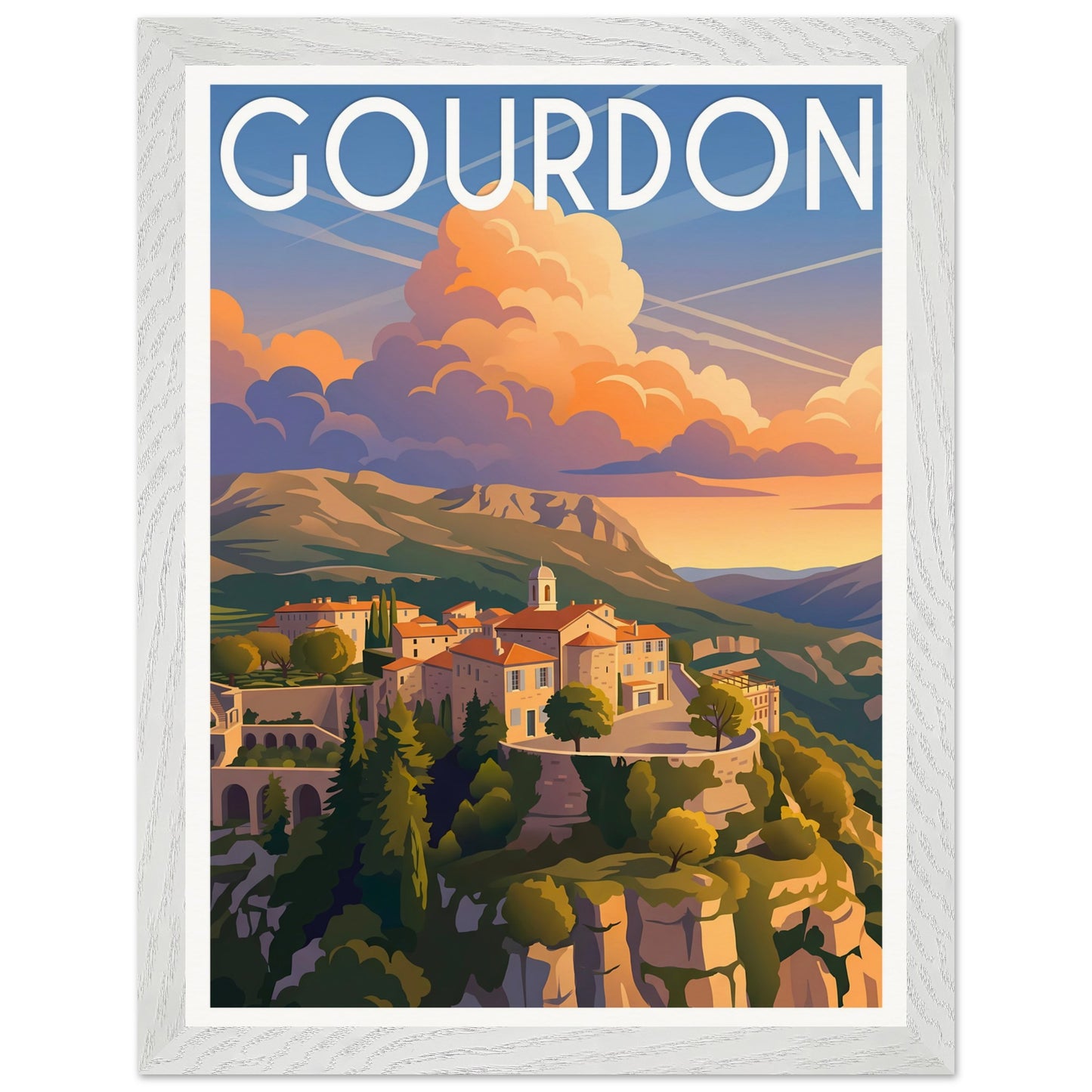 Affiche Gourdon - Encadrée, cadre blanc 30x40 cm