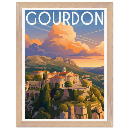 Affiche Gourdon - Encadrée, cadre bois 30x40 cm