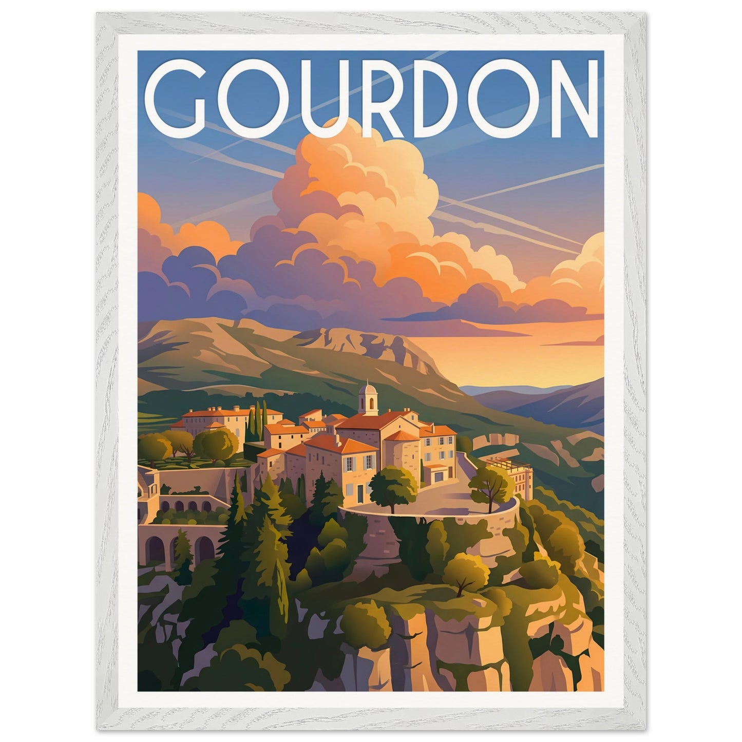 Affiche Gourdon - Encadrée, cadre blanc 45x60 cm