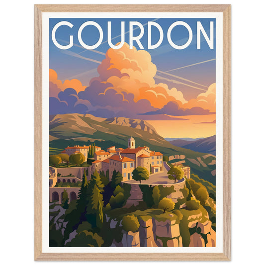 Affiche Gourdon - Encadrée, cadre bois 45x60 cm
