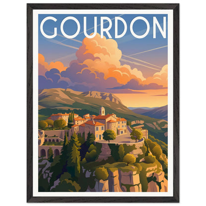 Affiche Gourdon - Encadrée, cadre noir 45x60 cm