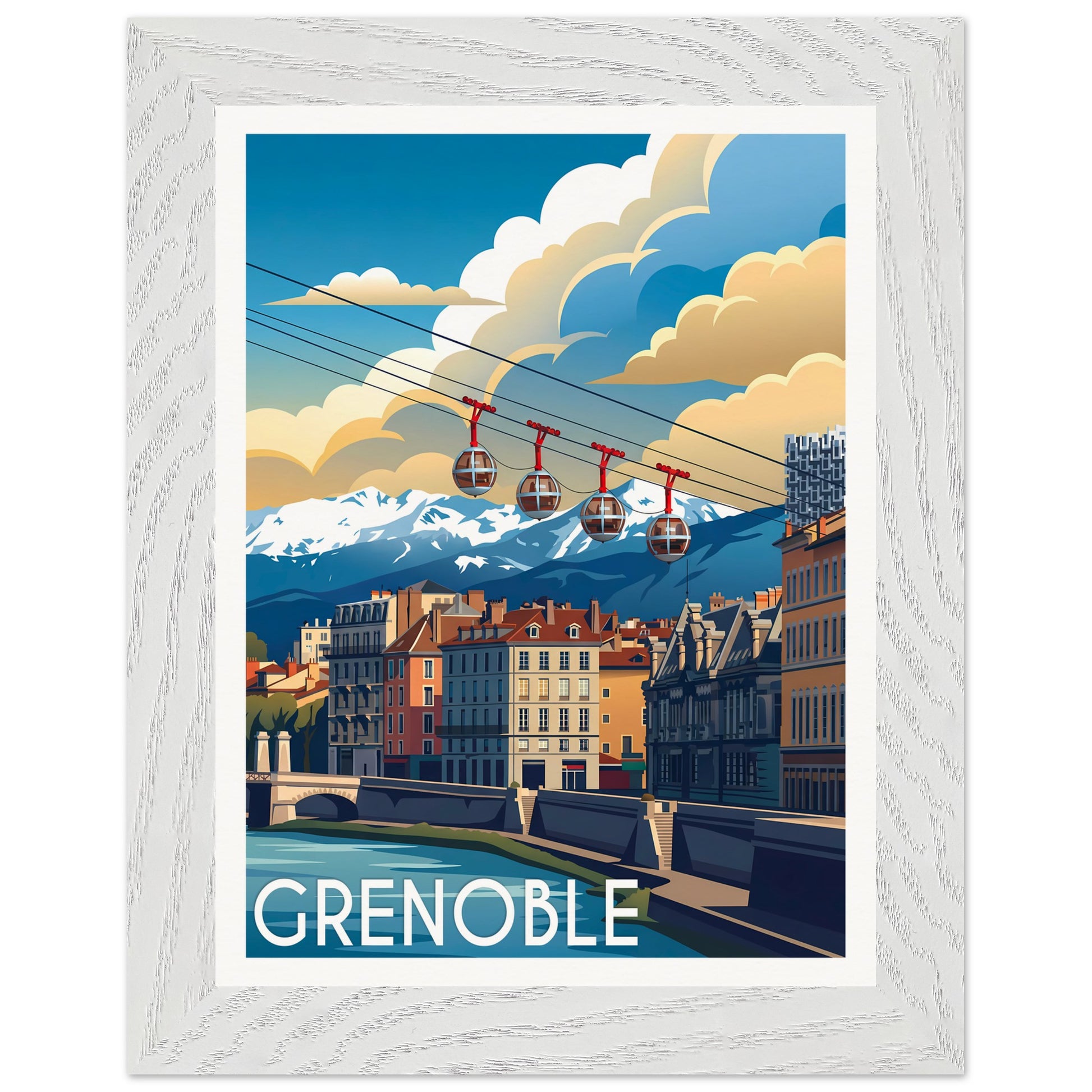 Affiche Grenoble - Encadrée, cadre blanc 15x20 cm