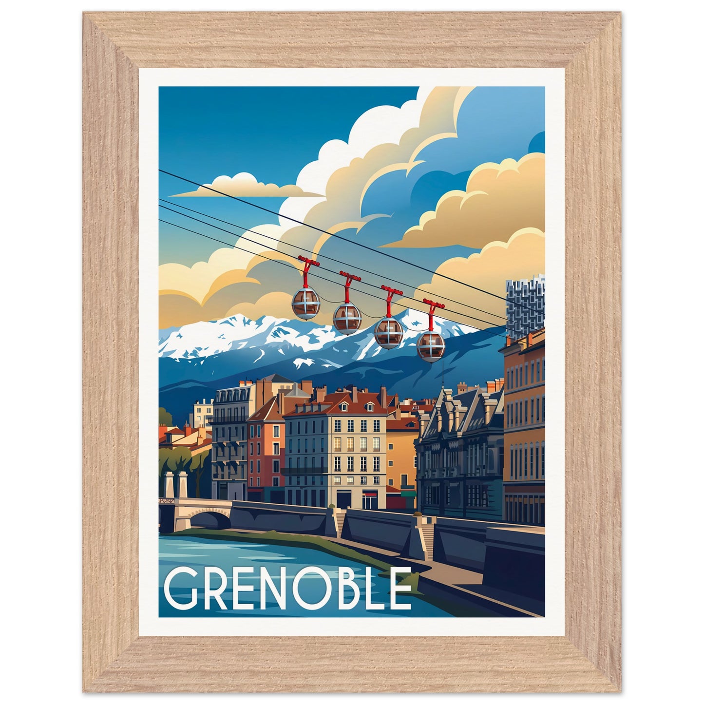 Affiche Grenoble - Encadrée, cadre bois 15x20 cm